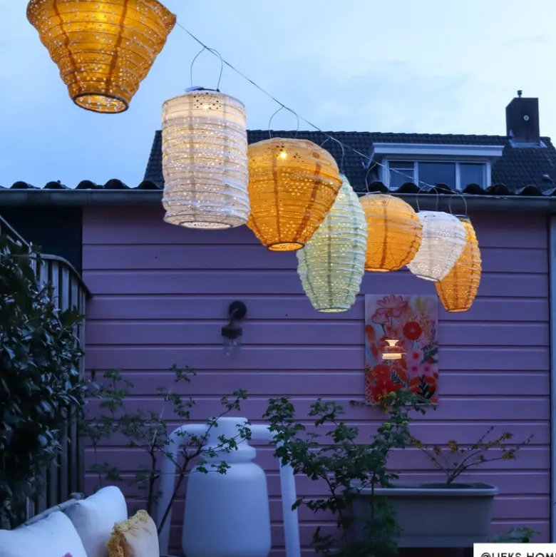 Solar barok lampion cilinder - geel - ø18x33 cm