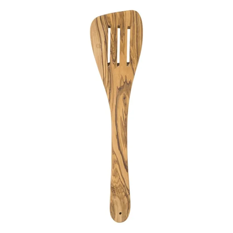 Spatel met gleuven olijfhout - bruin - 30 cm