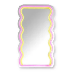 Spiegel met golven LED - geel/roze - 40x23x1.4 cm