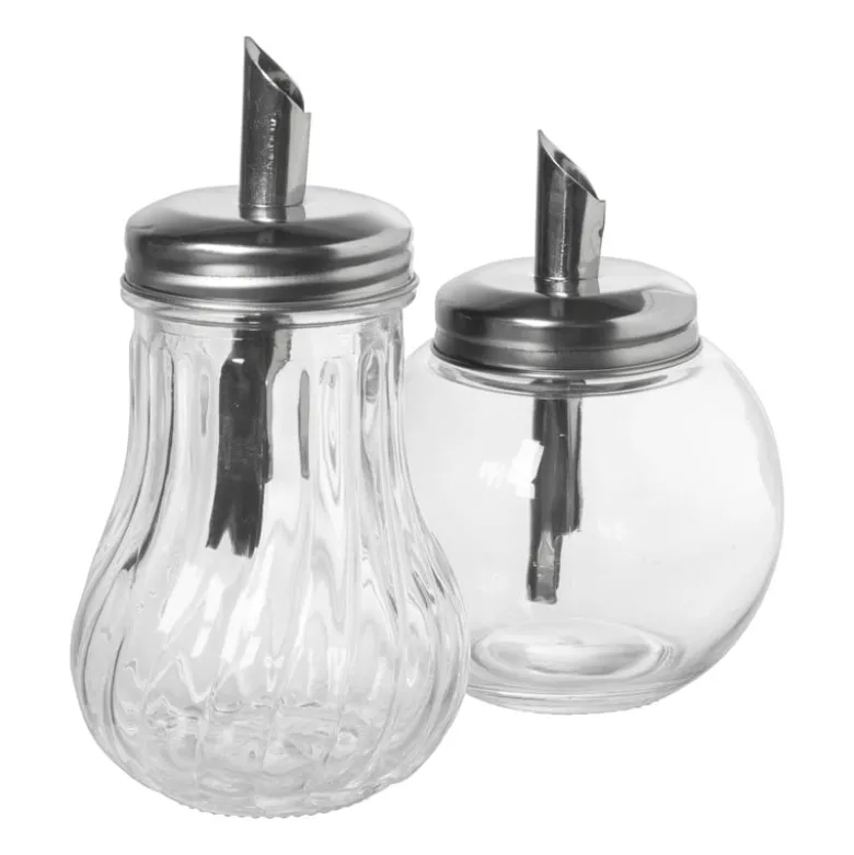 Suikerstrooier bol - glas/rvs - ø8.5x12 cm
