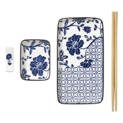 Sushi set - blauw/wit - 4-delig