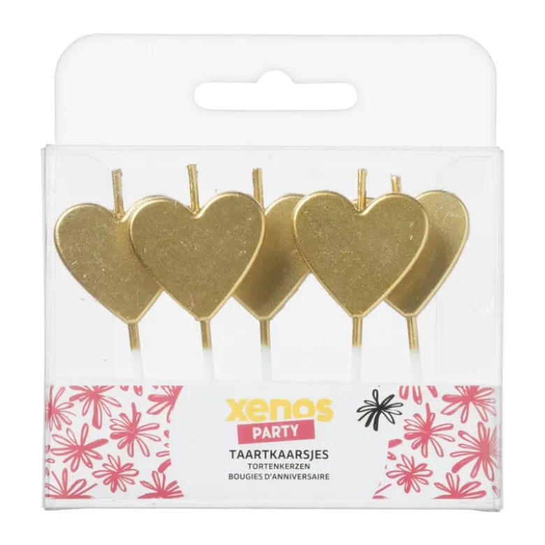 Taartkaarsjes hartjes - goud - set van 5