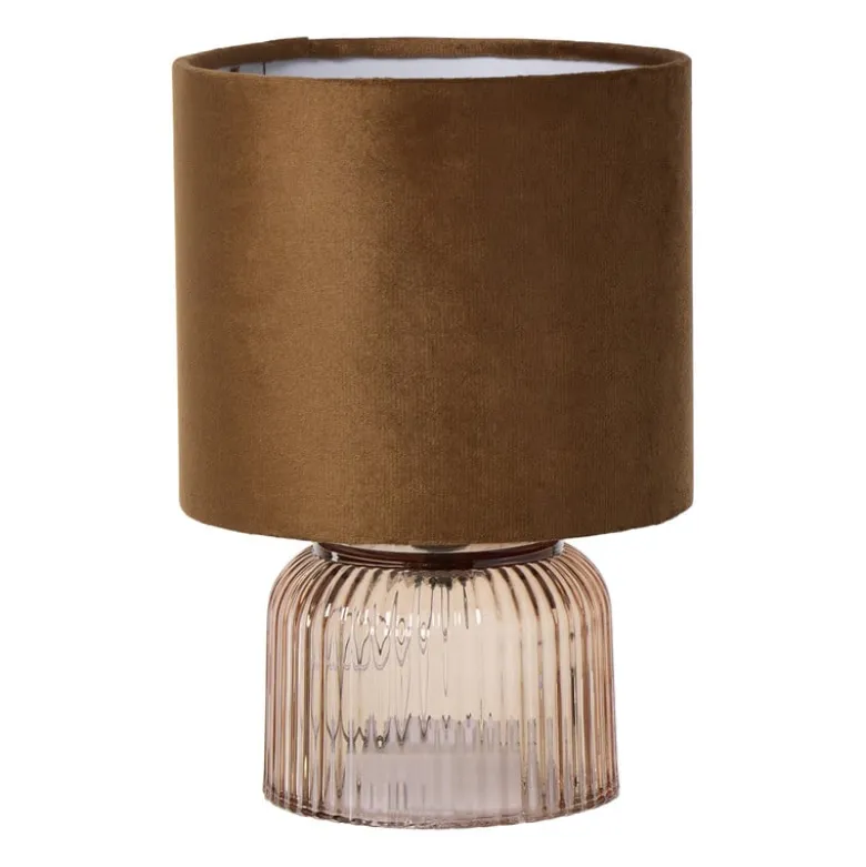 Tafellamp rib met glas - beige - ø15x22 cm