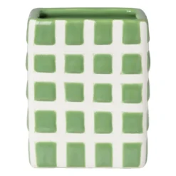 Tandenborstel beker blokjes - groen/wit - 8.8x7x7 cm