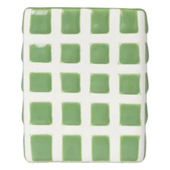 Tandenborstel beker blokjes - groen/wit - 8.8x7x7 cm