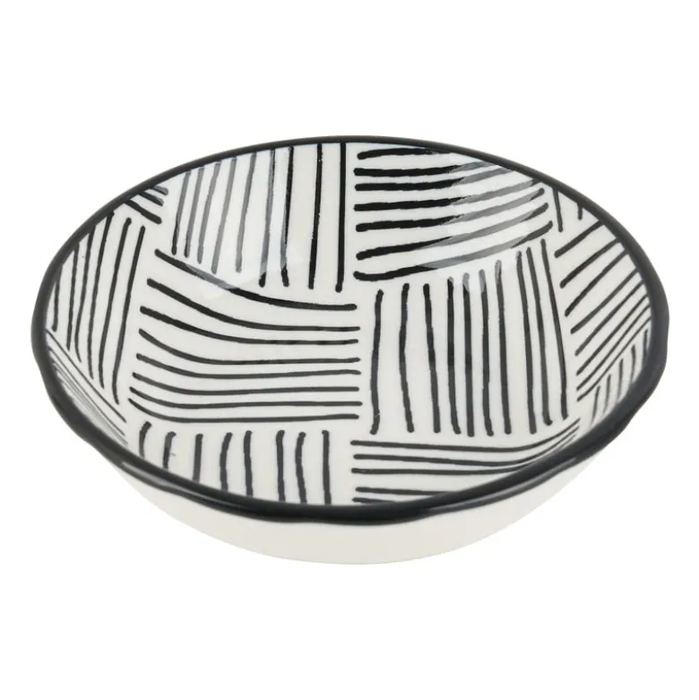 Tapas sausschaaltje Sevilla - zwarte streepjes - ø9x2,5 cm