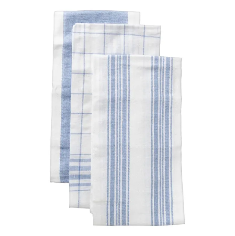 Theedoeken set van 3 - blauw /wit - 45x65 cm