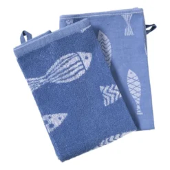 Theedoek vissen - blauw/wit - 50x70 cm
