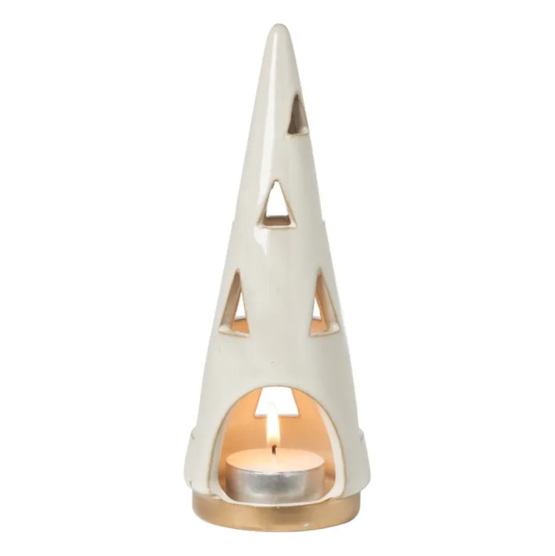 Theelichthouder kerstboom - beige - ø7x19 cm