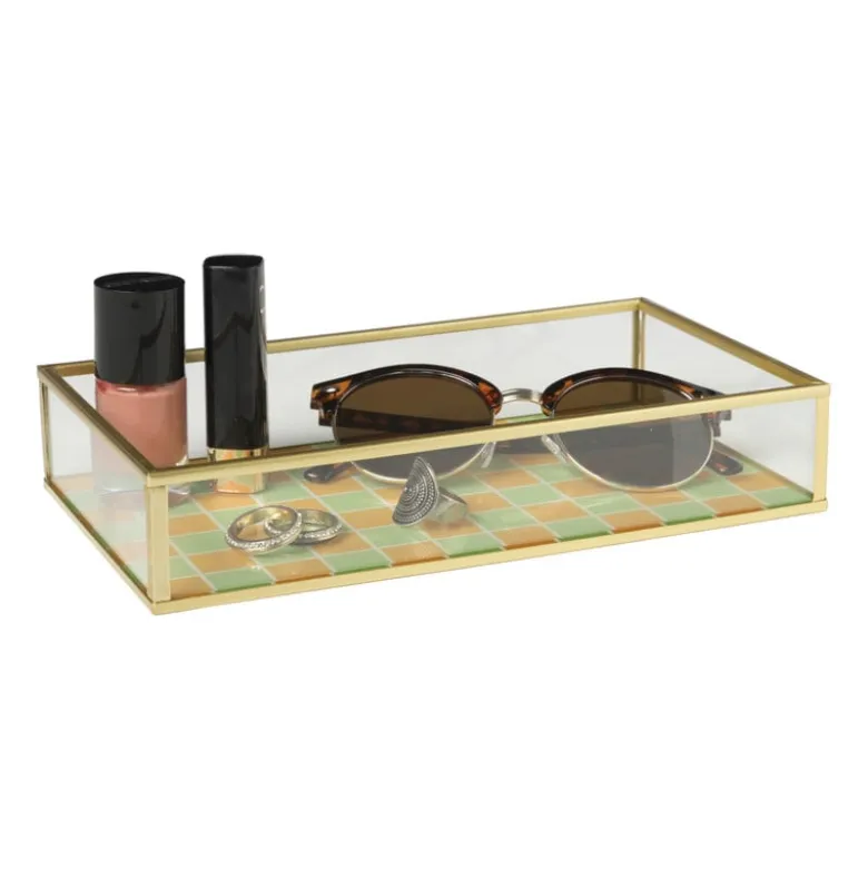 Tray goud met blokjes groot - goud/oranje/groen