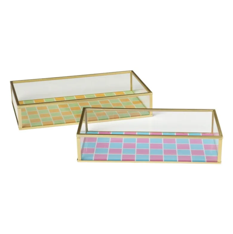 Tray goud met blokjes groot - goud/oranje/groen