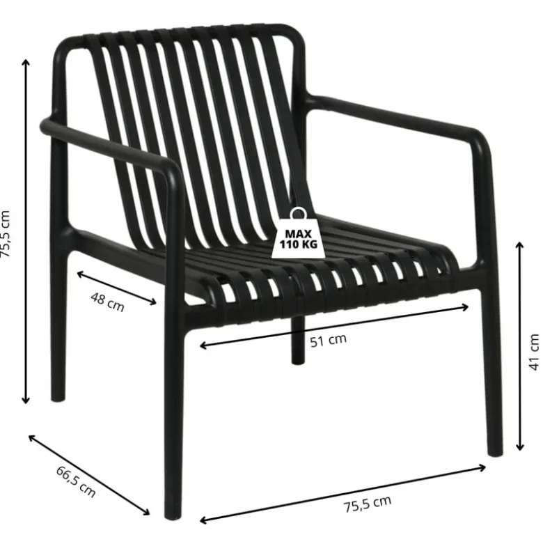 Tuinfauteuil Lea - zwart - 75.5x75.5x66.5 cm