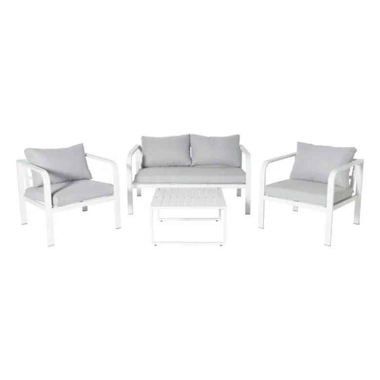 Tuinstoel Tenerife met kussens - wit/grijs - 64x70x74 cm