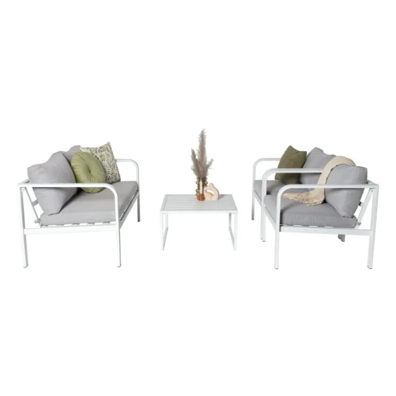 Tuinstoel Tenerife met kussens - wit/grijs - 64x70x74 cm
