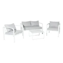 Tuinstoel Tenerife met kussens - wit/grijs - 64x70x74 cm