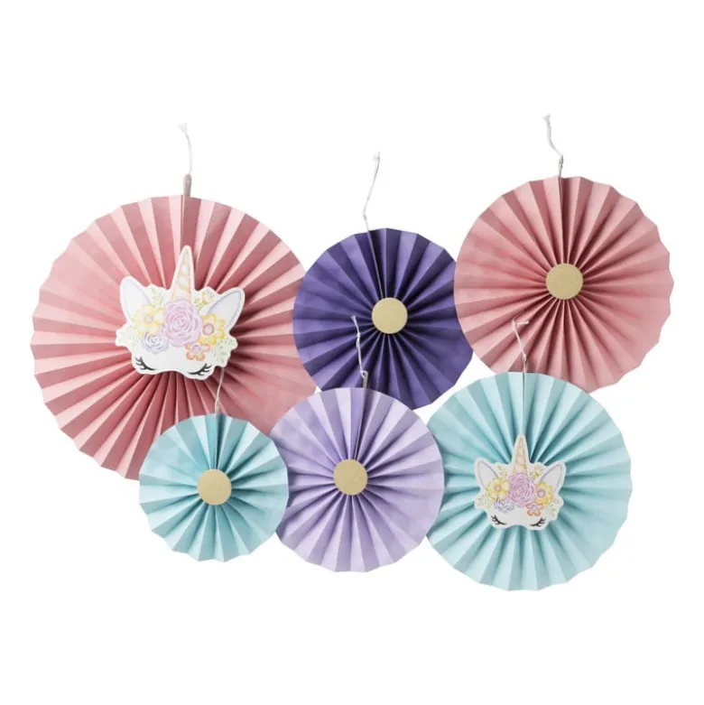 Unicorn waaiers - multikleur - set van 6