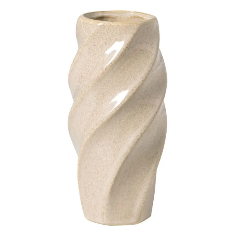 Vaas gedraaid - beige - ø8.4x17.5 cm