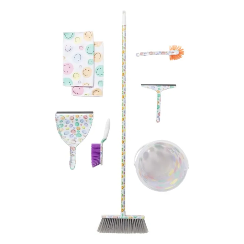 Veger en blik smiley - set van 2 - 35x22x10 cm