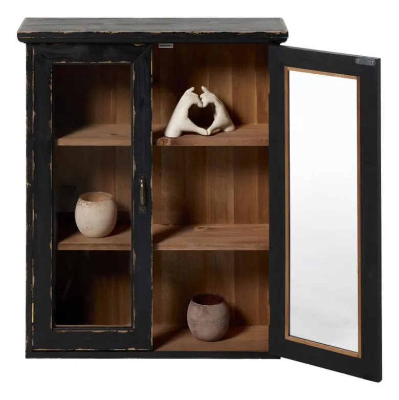 Vitrinekast 2 deuren - zwart - 60x50x15 cm