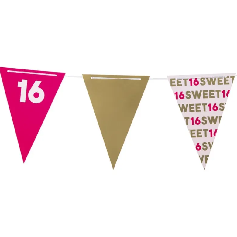 Vlaggenlijn 16 jaar - roze - 10 meter