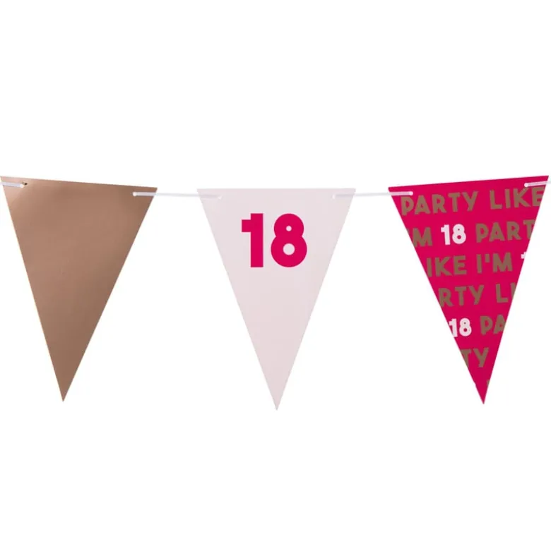 Vlaggenlijn 18 jaar - roze - 10 meter