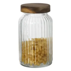 Voorraadpot ribbel met acacia deksel - ø11x20 cm