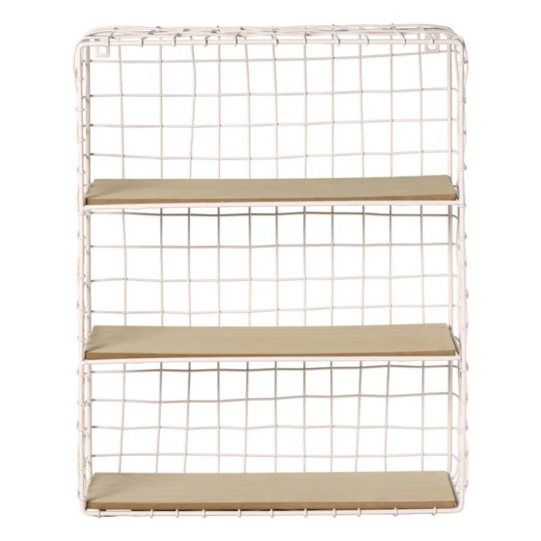 Wandrek wire met 3 planken - beige/bruin - 50x40x14 cm