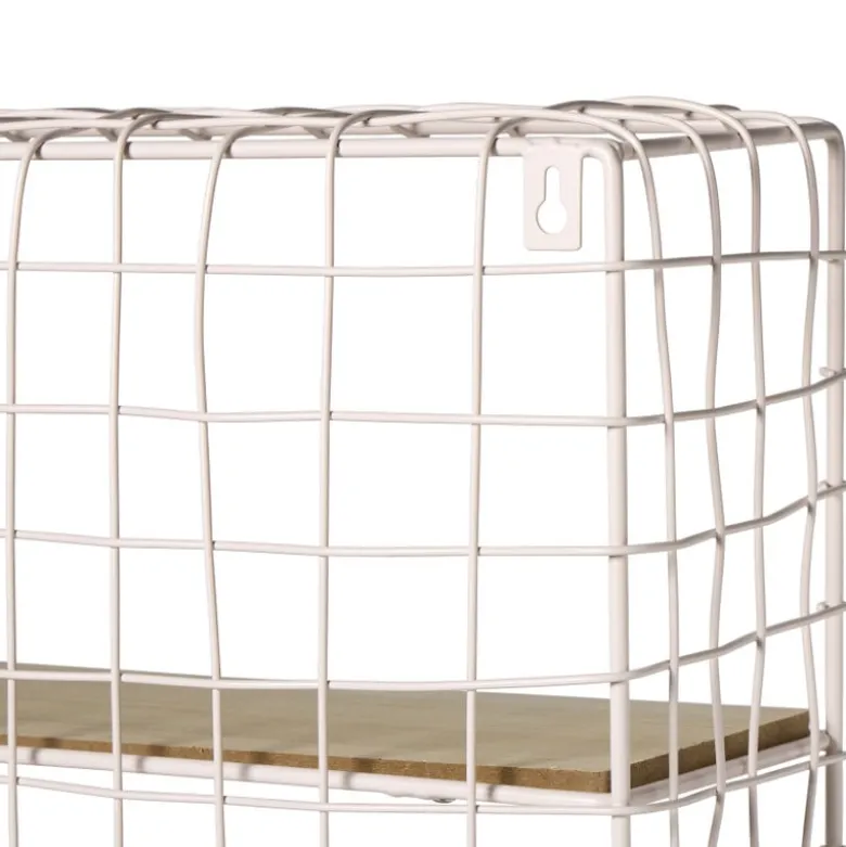 Wandrek wire met 3 planken - beige/bruin - 50x40x14 cm