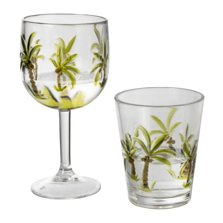 Waterglas palmboom - groen - ø9.5x11.5 cm