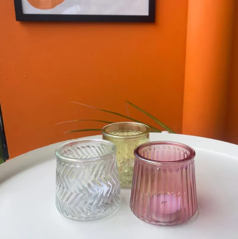 Waxinelichthouder geel - glas - ø8.3x7.3 cm