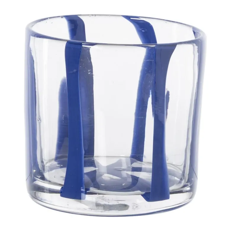 Waxinelichthouder streep - blauw - ø10x10 cm
