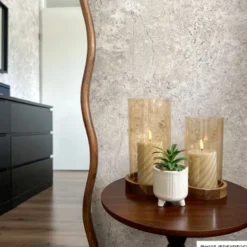 Windlicht glas en hout klein - beige/bruin - ø10x20 cm