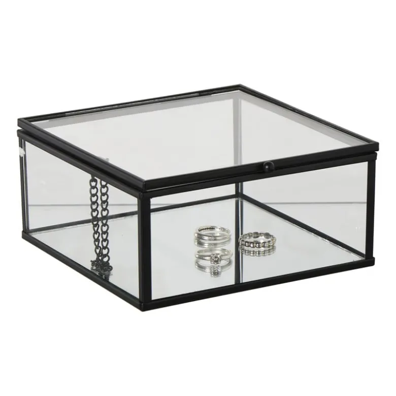 Zwart box glas groot - zwart/transparant - 6x14x14 cm